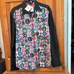 Robert Graham “Ringo” Multicolor Peace Sign Button Down Shirt